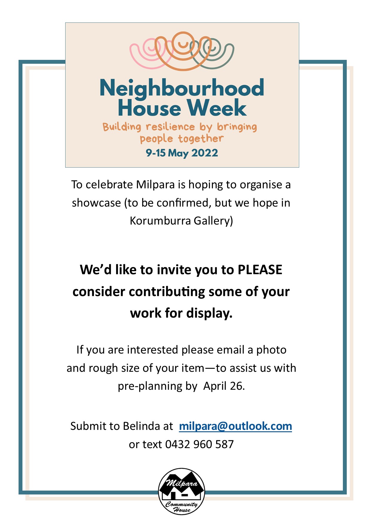 Come Celebrate Neighbourhood House Week the Gallery Milpara