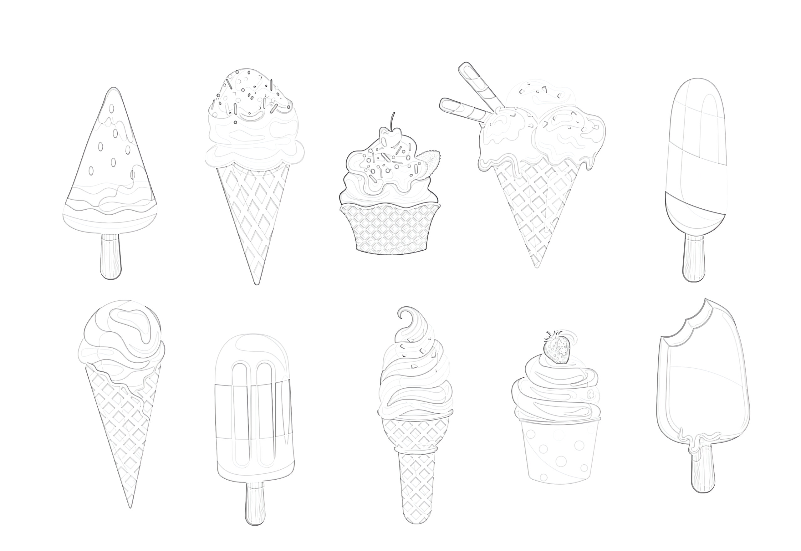 Printable Ice Cream Collection Coloring Page Mimi Panda
