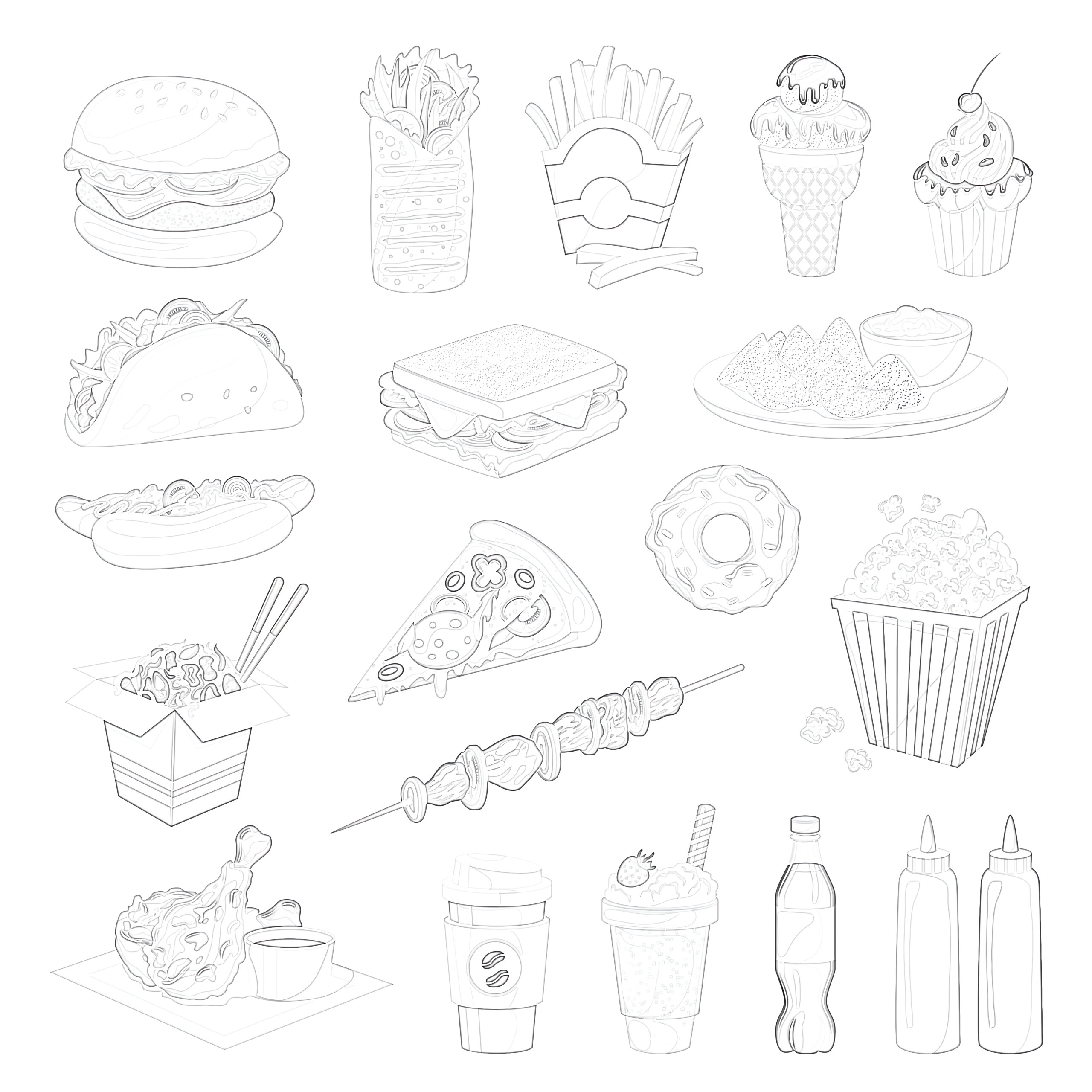 Printable Fast Food Coloring Page Mimi Panda