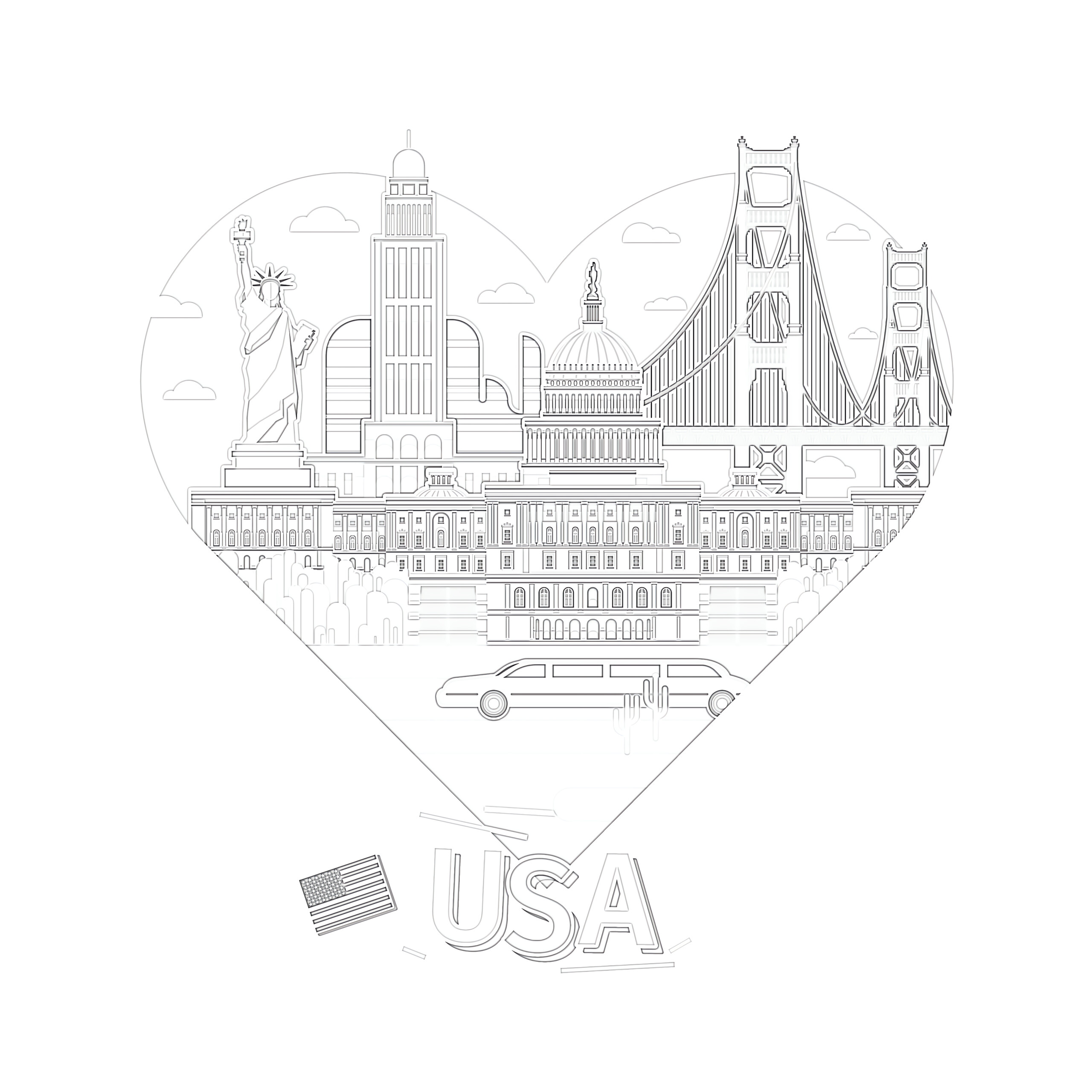 American Flag Heart Coloring Pages