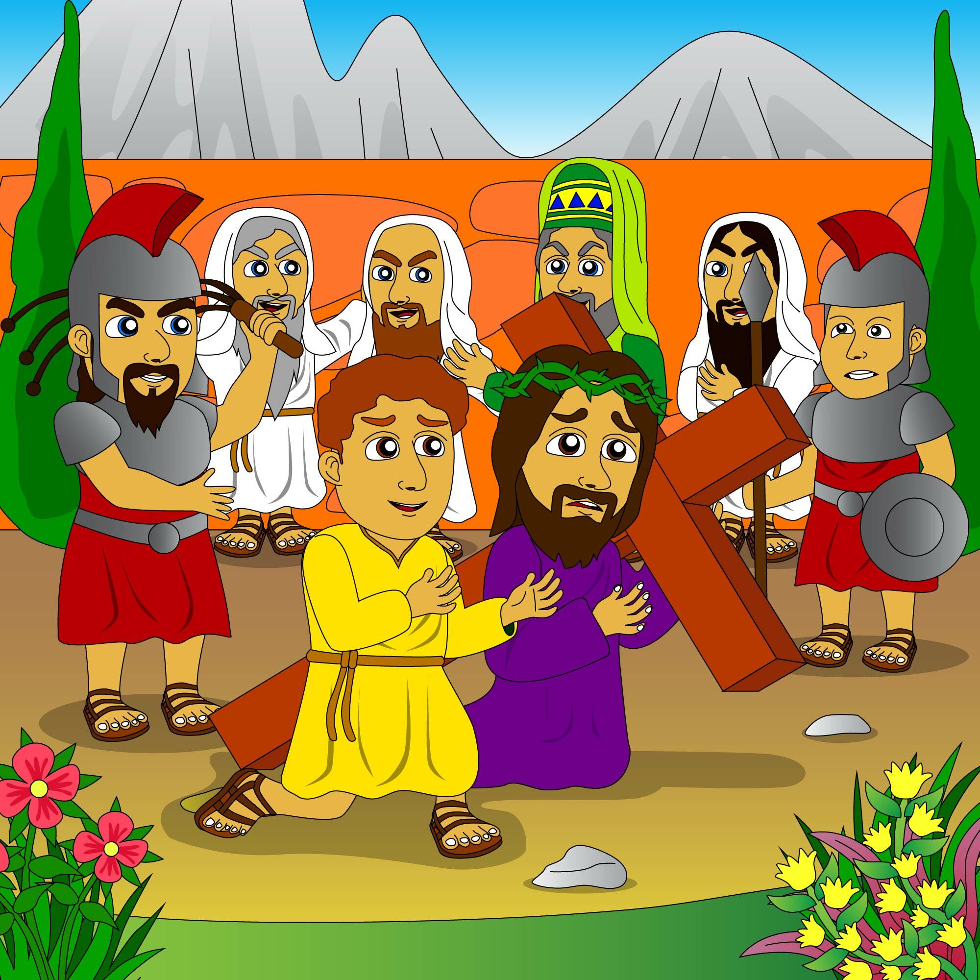 Jesus Carried The Cross Assisted By Simon From Cyrene coloring page