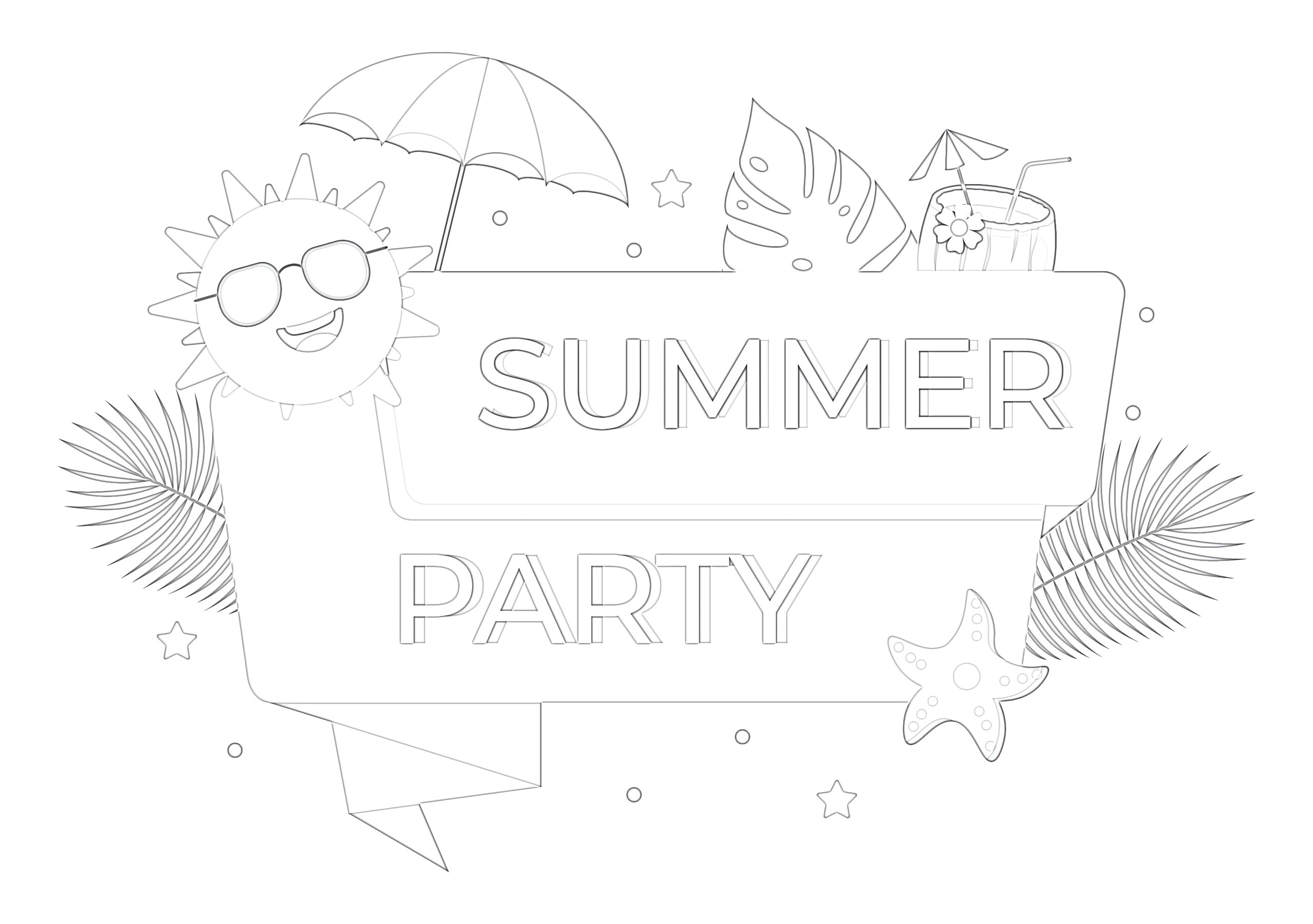 Printable Summer Party Coloring Page Mimi Panda