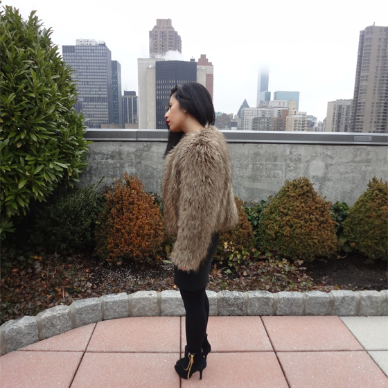 Gita W Bsable Faux Fur Jacket, Bcbg Dress, Uniqlo Tights, Member's