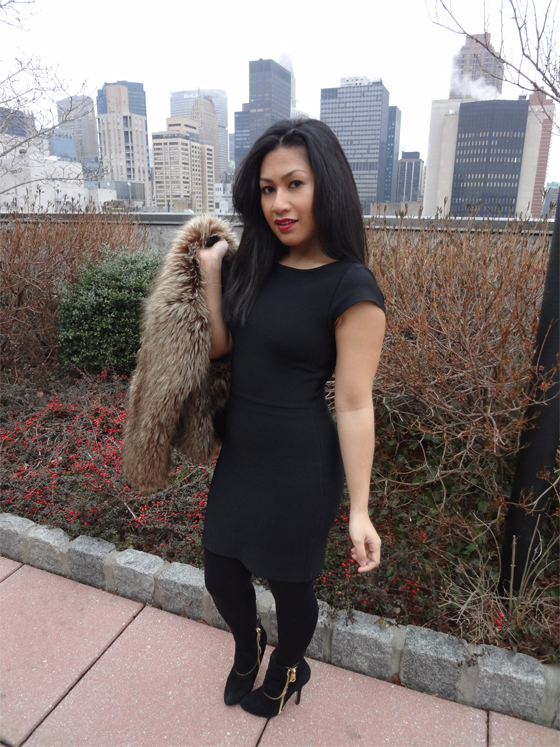 Gita W Bsable Faux Fur Jacket, Bcbg Dress, Uniqlo Tights, Member's