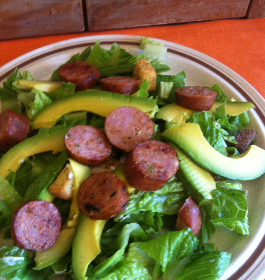 Easy Avocado and Sausage Caesar Salad ⋆ Mimi Avocado