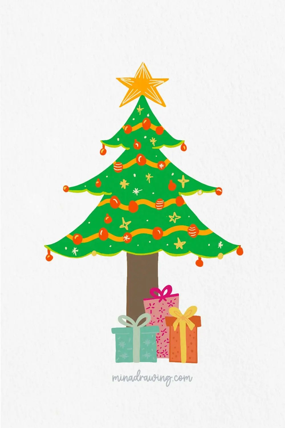 14 Easy Christmas Tree Drawing Ideas • Mina Drawing