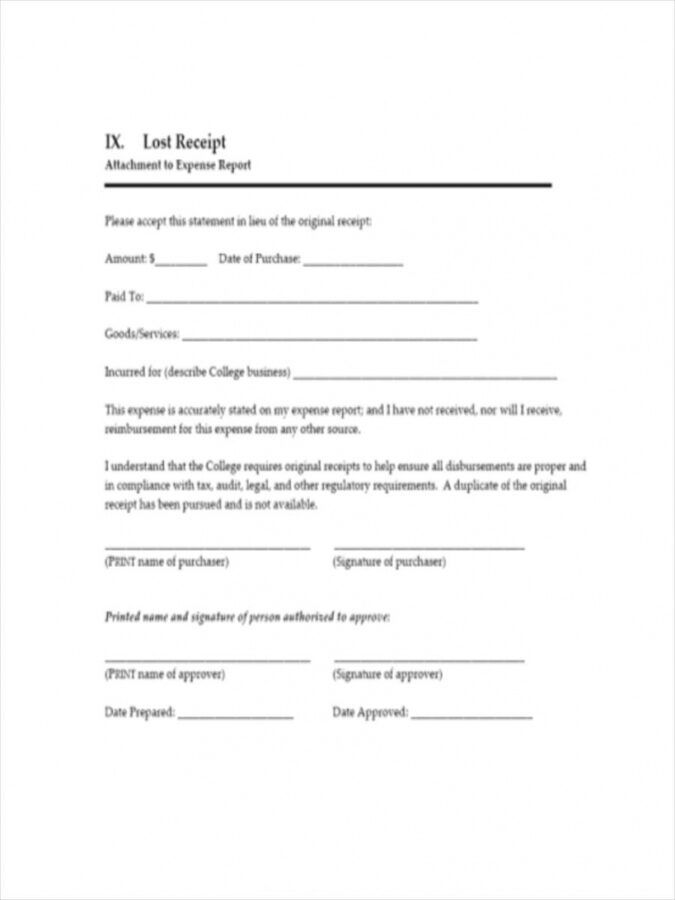 Free 7 Lost Receipt Forms In Ms Word Pdf Excel Missing Receipt Form