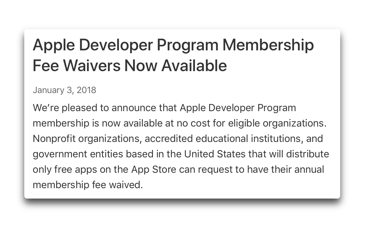 Apple、教育機関や非営利組織に「Developer Program Membership」を無料に 酔いどれ