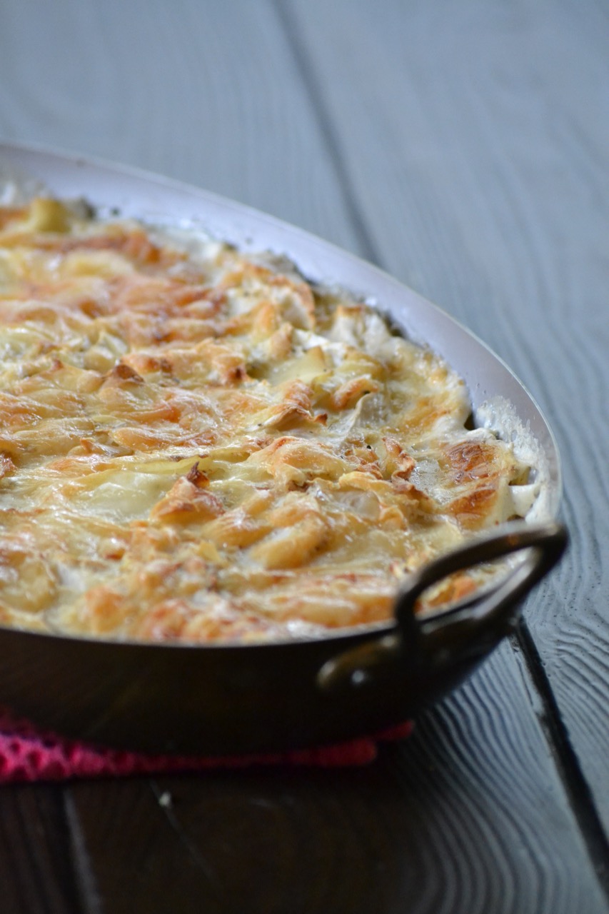 Celery Root and Potato Gratin with Comte Minced