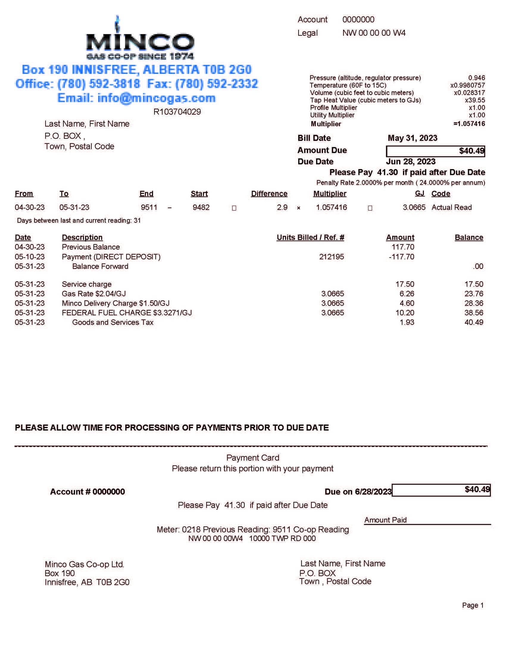 Reading Your Bill Minco Gas