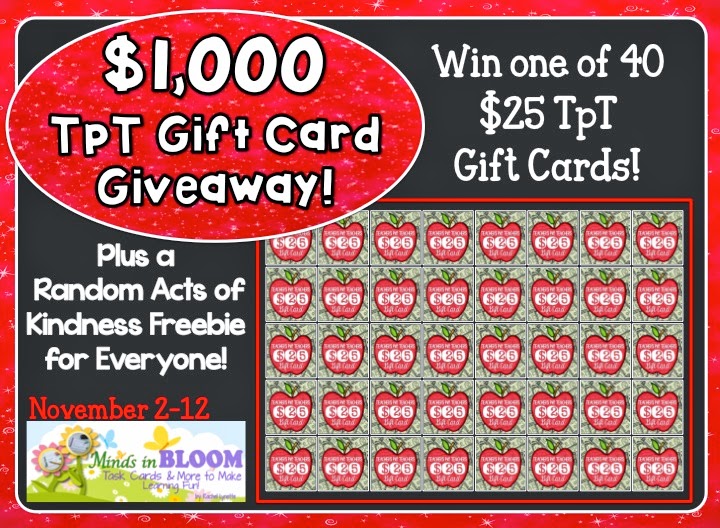 1,000 TpT Gift Card Giveaway and RAK Freebie! Minds in Bloom
