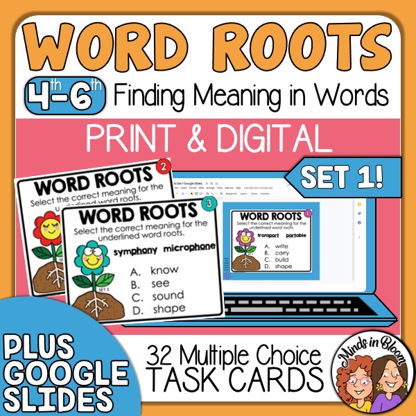 Word Root Task Cards Using Word Pairs Set 1 Print & Digital ELA