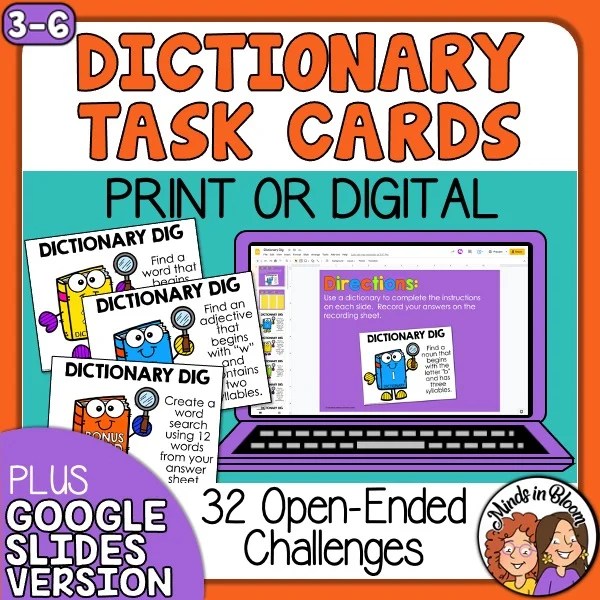 Dictionary Task Cards with Digital Google Slides Minds in Bloom