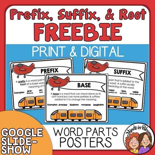 Prefixes, Suffixes, Roots Word Parts Posters and Anchor Charts FREEBIE
