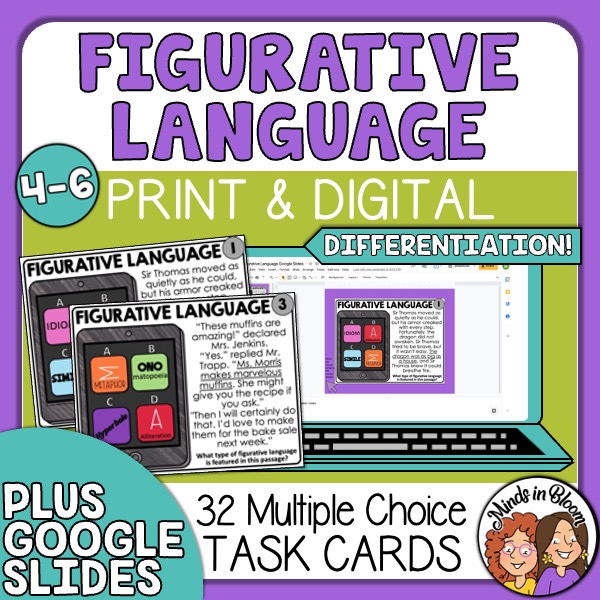 Figurative Language Task Cards Multiple Choice Print & Digital Google
