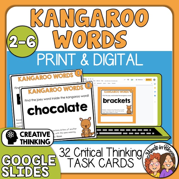 Kangaroo Words Creative and Critical Thinking Task Cards to Challenge Students Print and