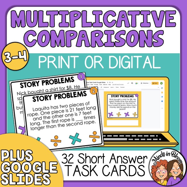 Multiplicative Comparison Word Problem Task Cards Multiplication Story