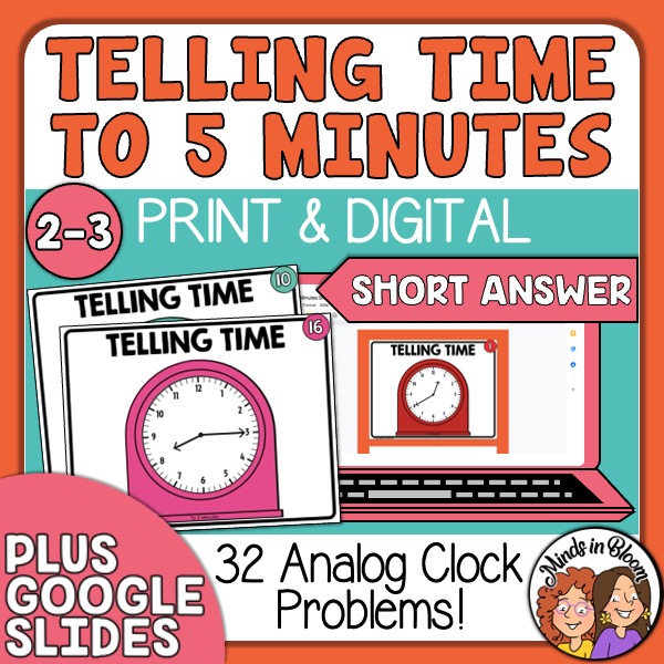 Telling Time Task Cards Clock Fluency (To 5 Minutes Short Answer
