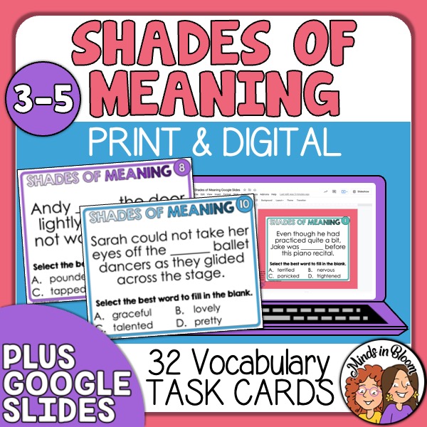 Shades of Meaning Synonyms Task Cards Print & Digital Google Slides Vocabulary Growth