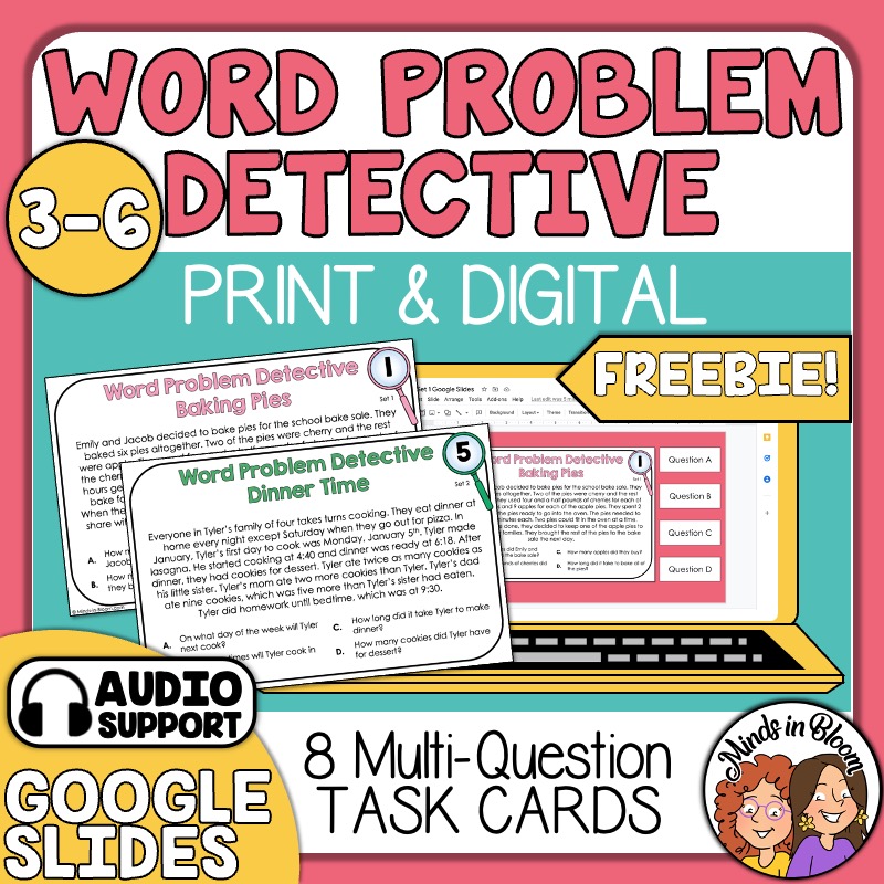 Word Problems Detective Task Cards FREEBIE Math MultiStep Stories with