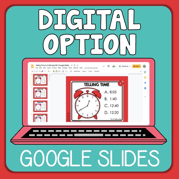 Telling Time to the Nearest 5 Minutes Task Cards (Multiple Choice