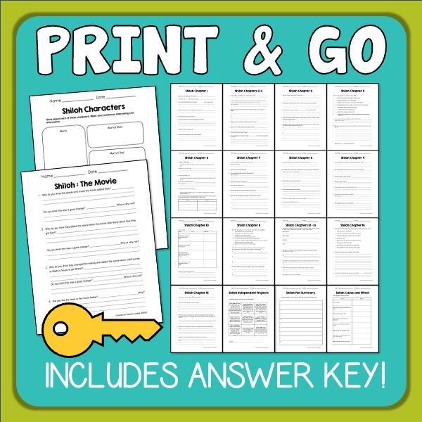 Shiloh Comprehension Worksheets with Chapter Questions Print & Digital Google Slides Minds