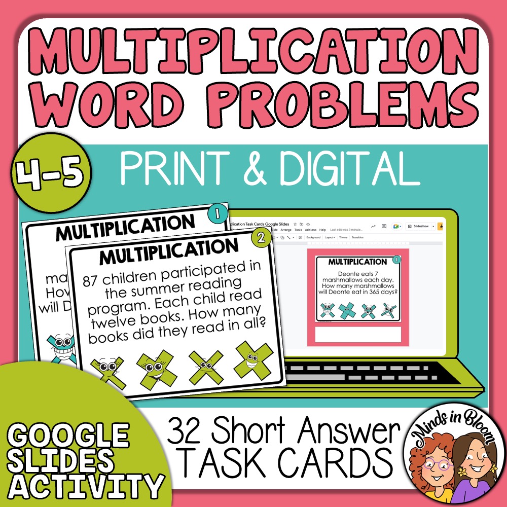 Multiplication Word Problem Task Cards Print & Digital Math Story