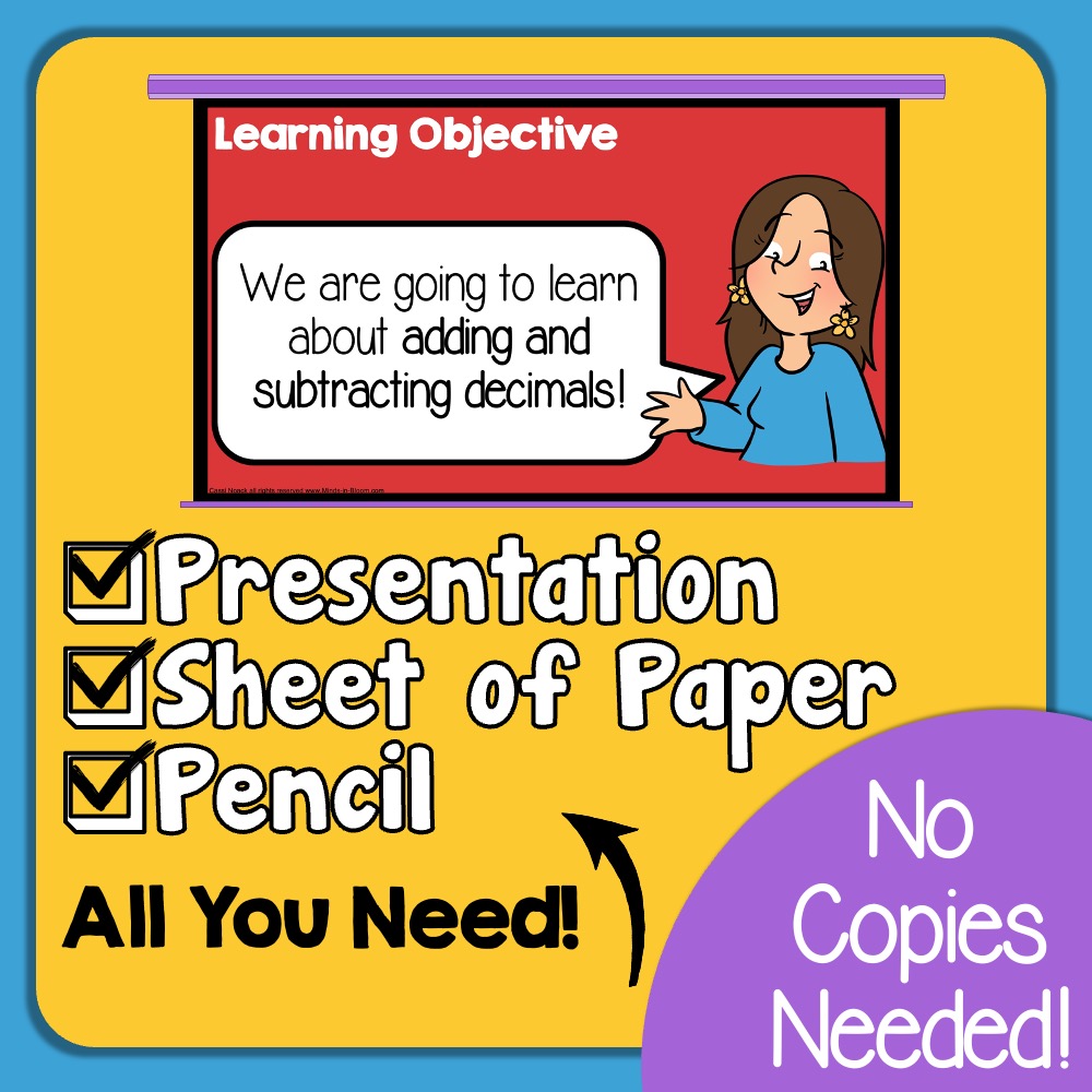 NO PREP Adding & Subtracting Decimals Lesson Click & Teach Student Presentation Minds in Bloom