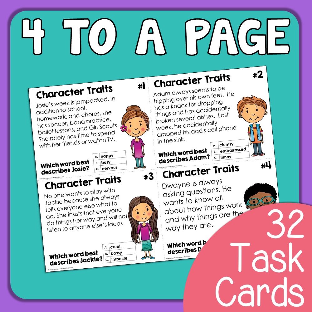 Character Traits Task Cards Making Inferences Plus Digital Version w/ Audio! Minds in Bloom