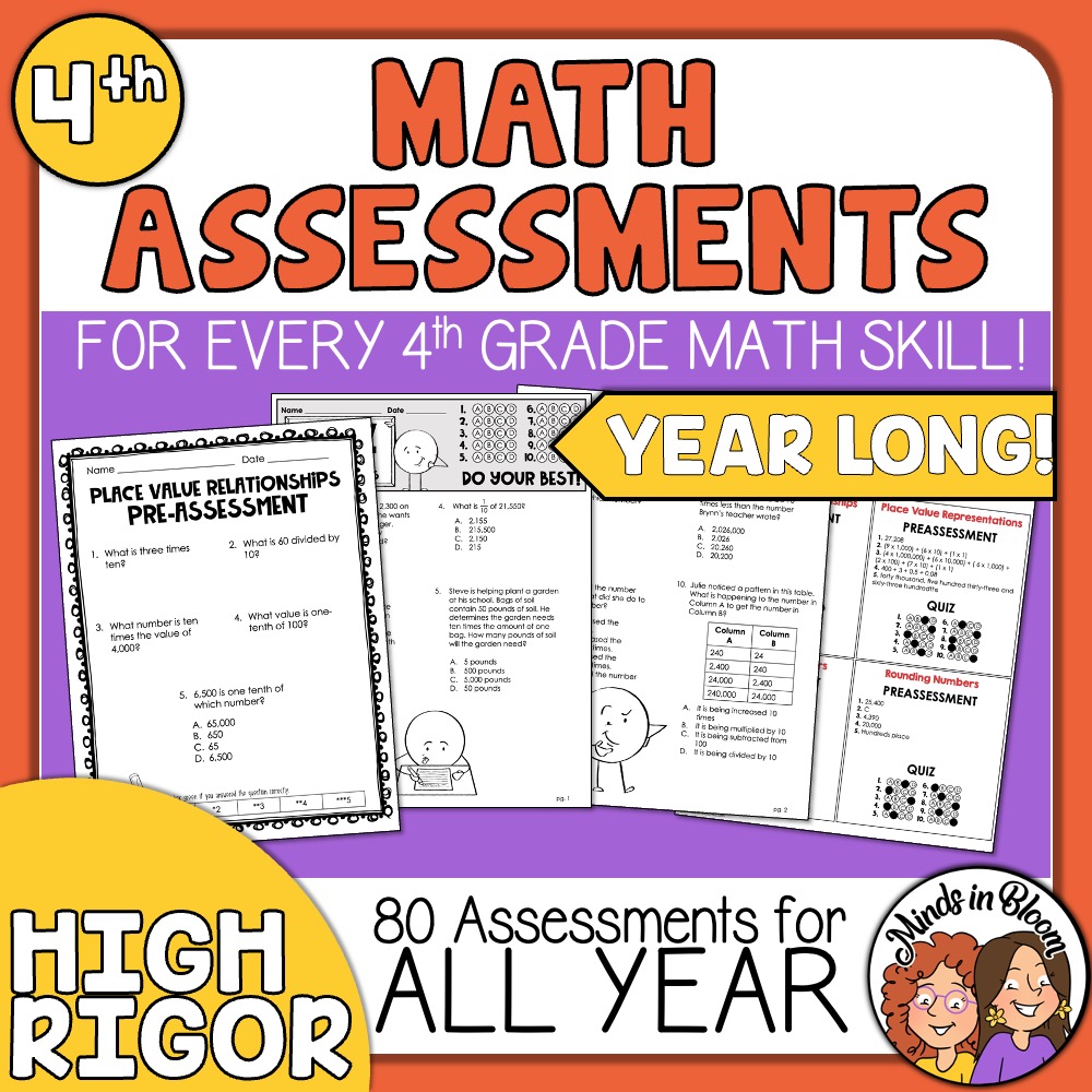4th Grade Math Assessments To Last ALL Year Place Value, Fractions