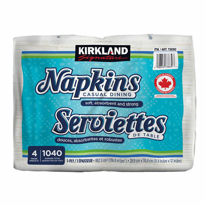 Kirkland Signature 1ply Napkins, 1040count MindTrack Solutions Inc.
