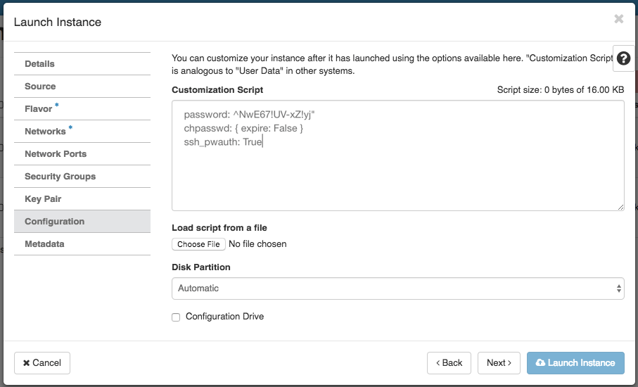 OpenStack instance setting a password Mind Your Data
