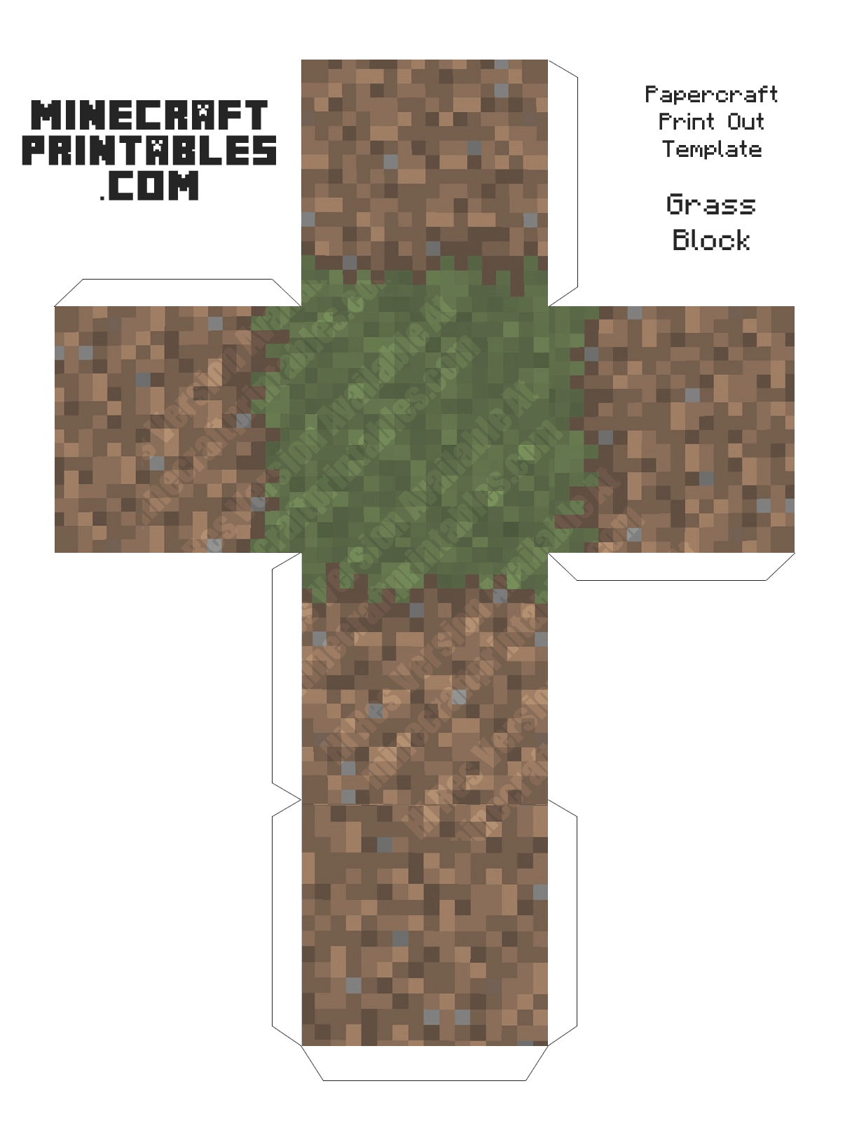 Grass Block Minecraft Grass Block Printable Papercraft Template
