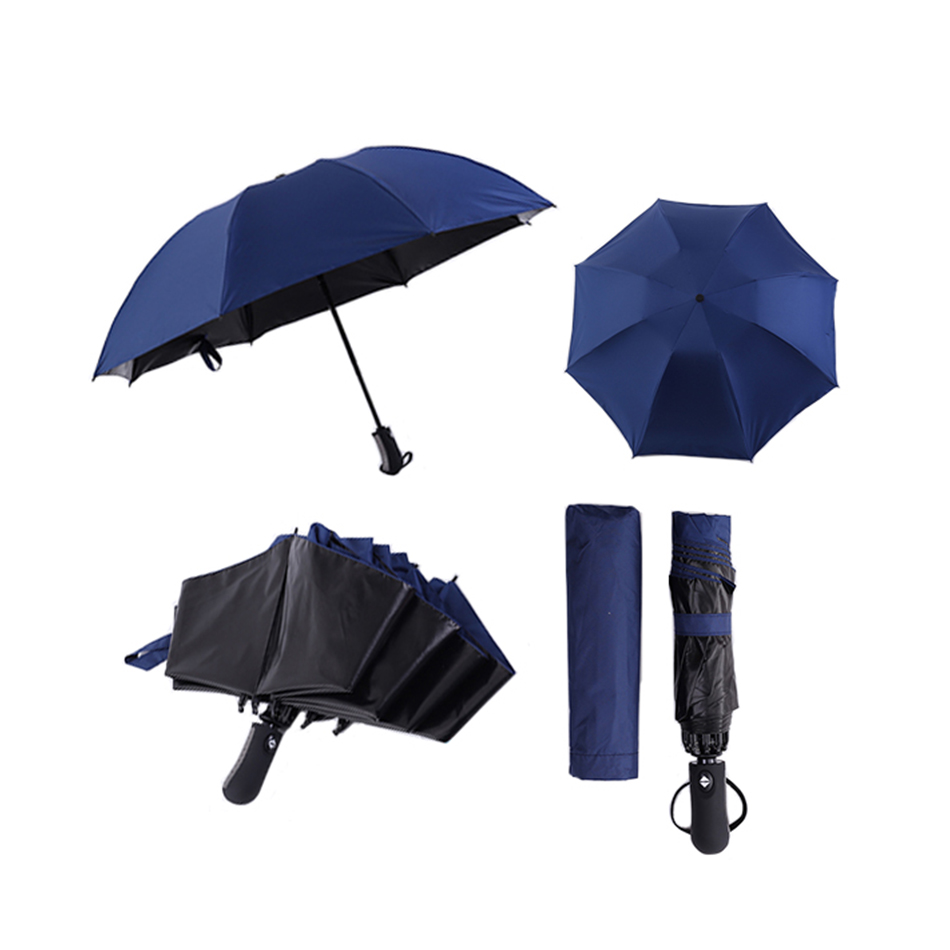 MK93205 21inch 3 fold AUTO OPEN Black Coated INVERTED Foldable Umbrella