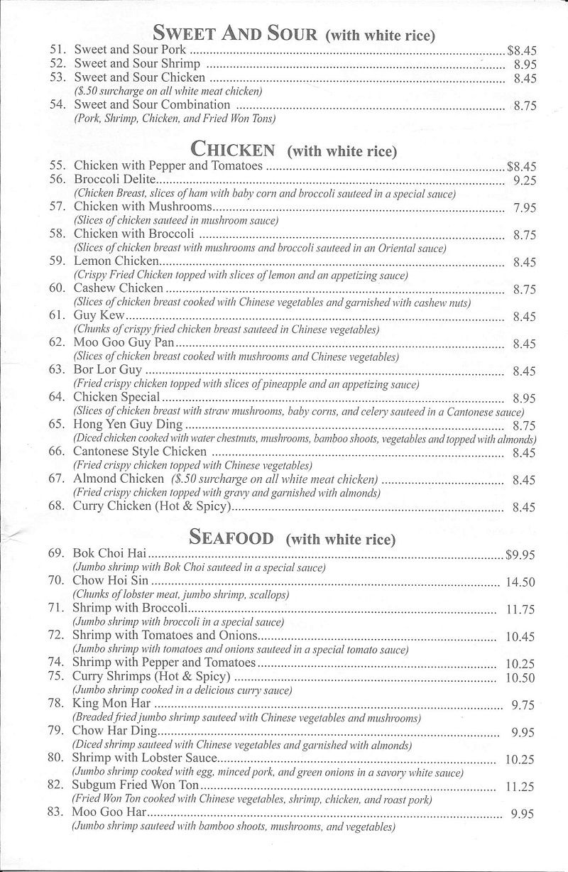Menu Ming Ming Chinese Restaurant