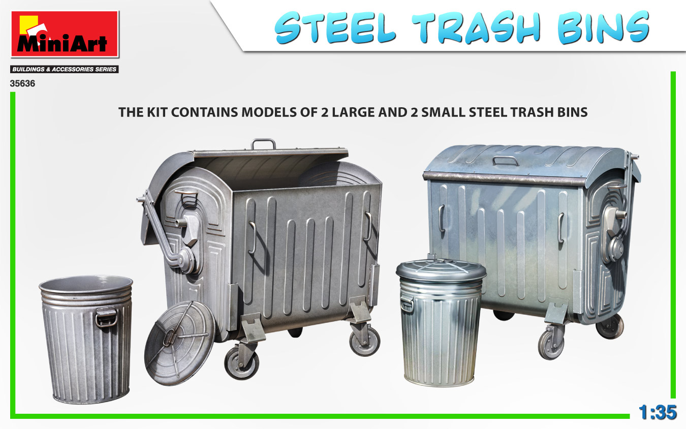 35636 STEEL TRASH BINS Miniart