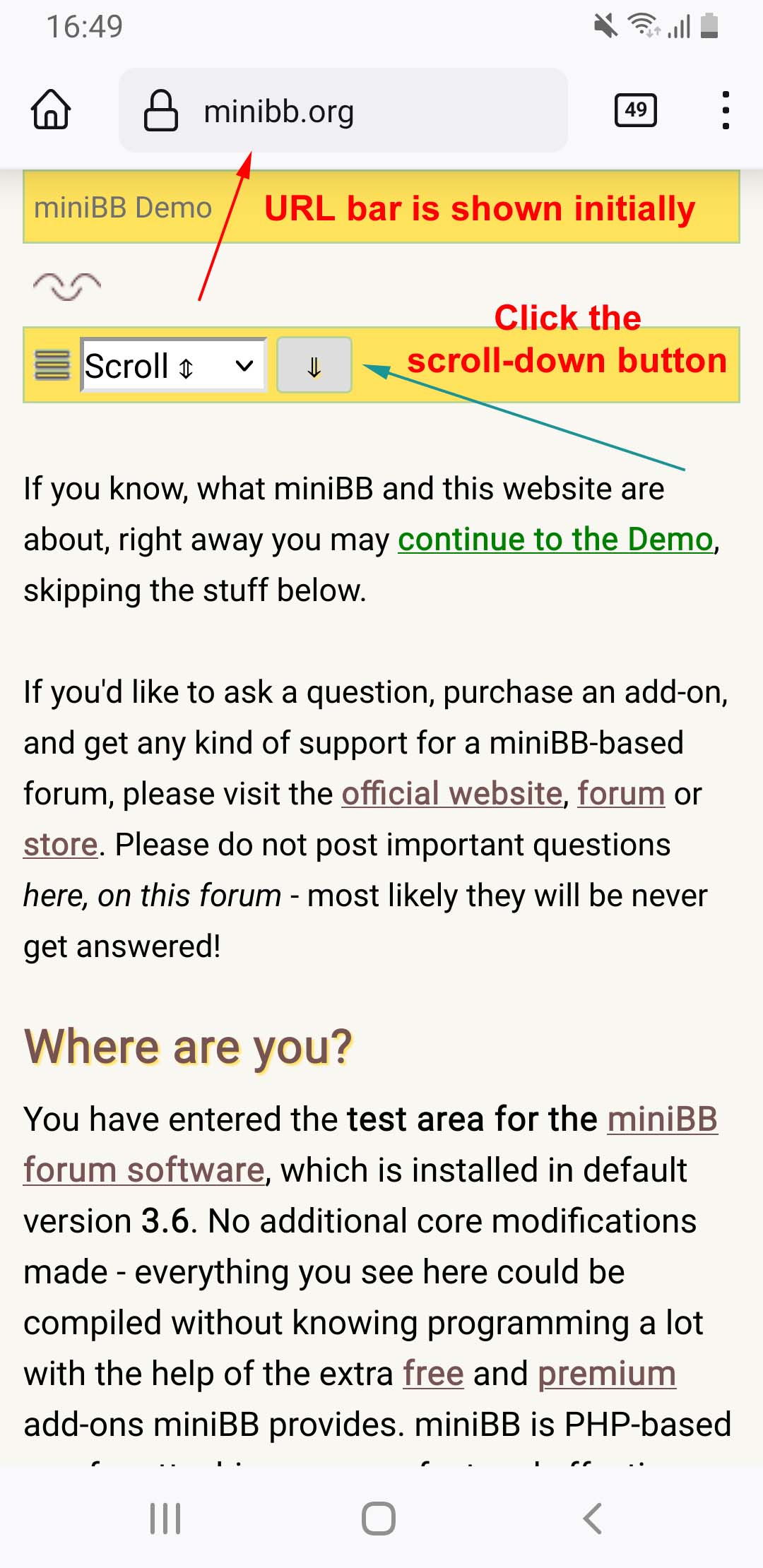 The scroll button does not scroll to the bottom of the