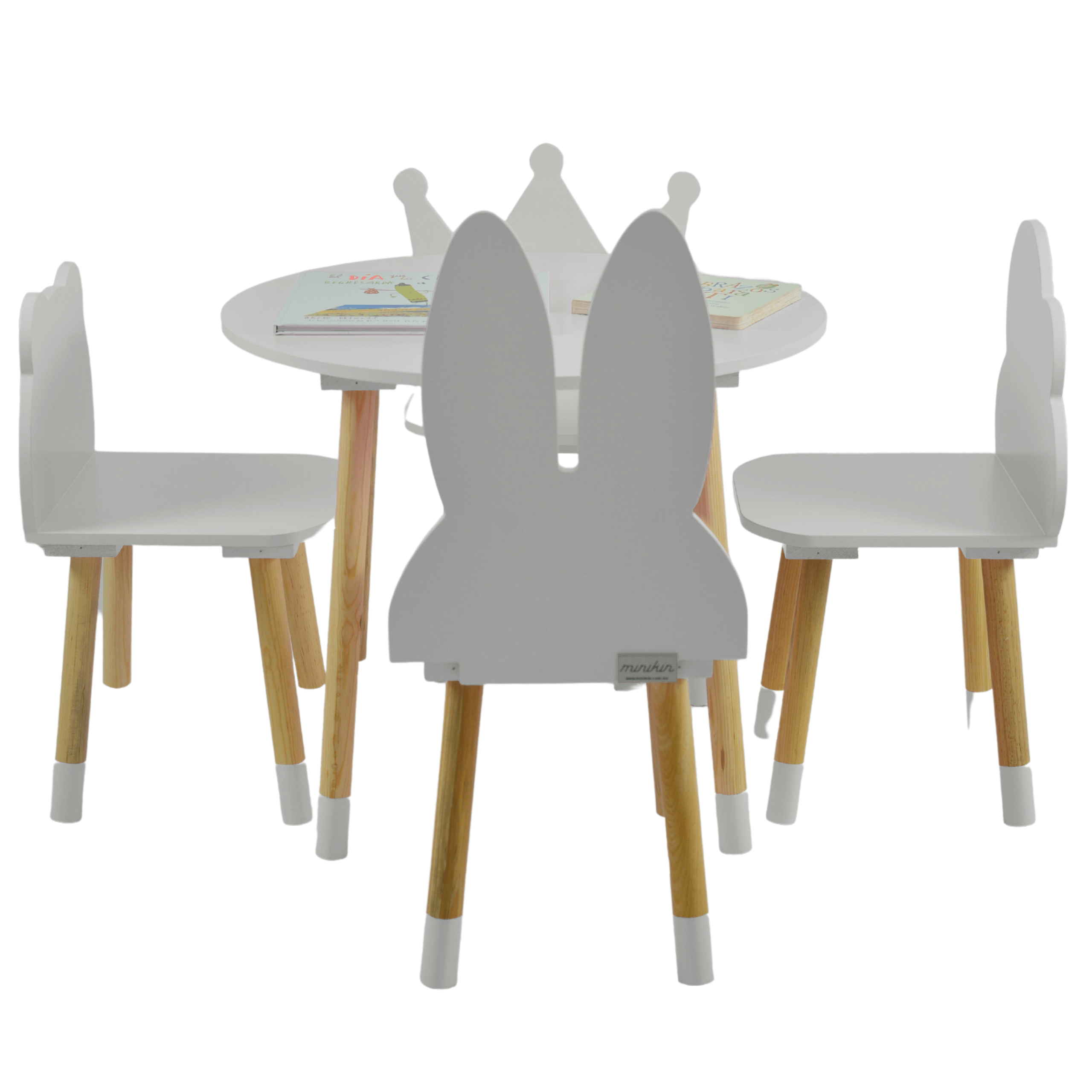 Set de 1 Mesa y 4 Sillas Infantiles Conejo, Oso, Nube y Corona / MINIKIN