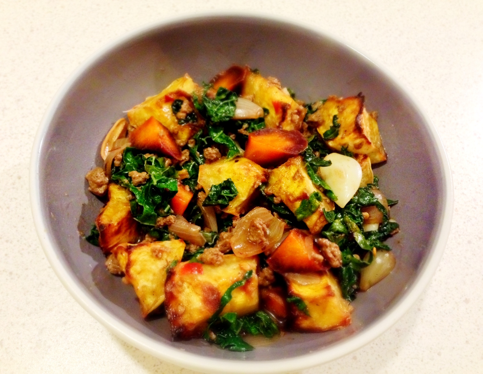 Chinese Styled Pumpkin Stew with Kale and Mince