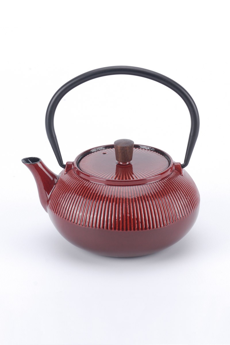 Enameled Cast Iron Teapot Line Red Minimal