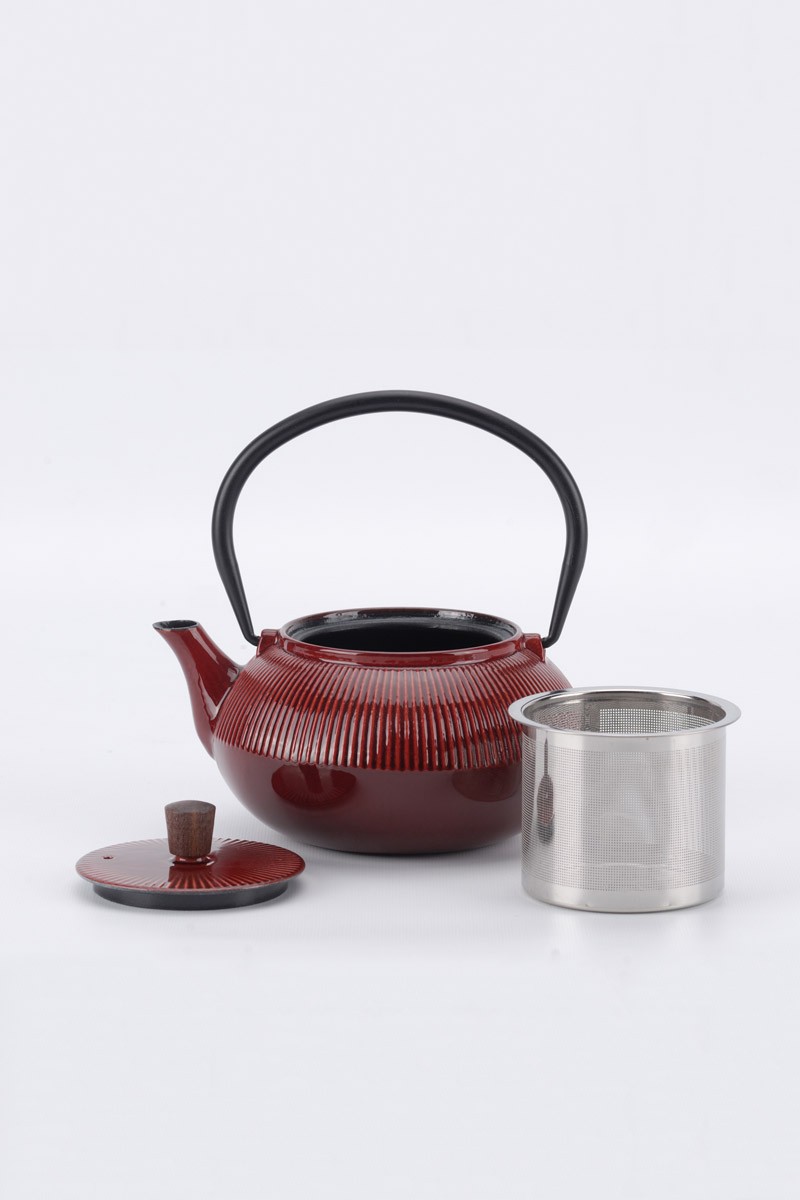 Enameled Cast Iron Teapot Line Red Minimal