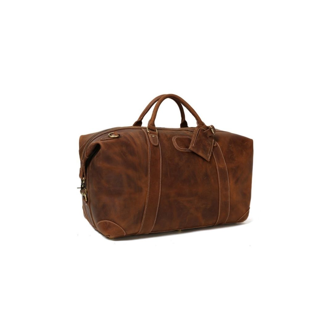 Vintage Style Leather Duffle Bag Minimal Bright