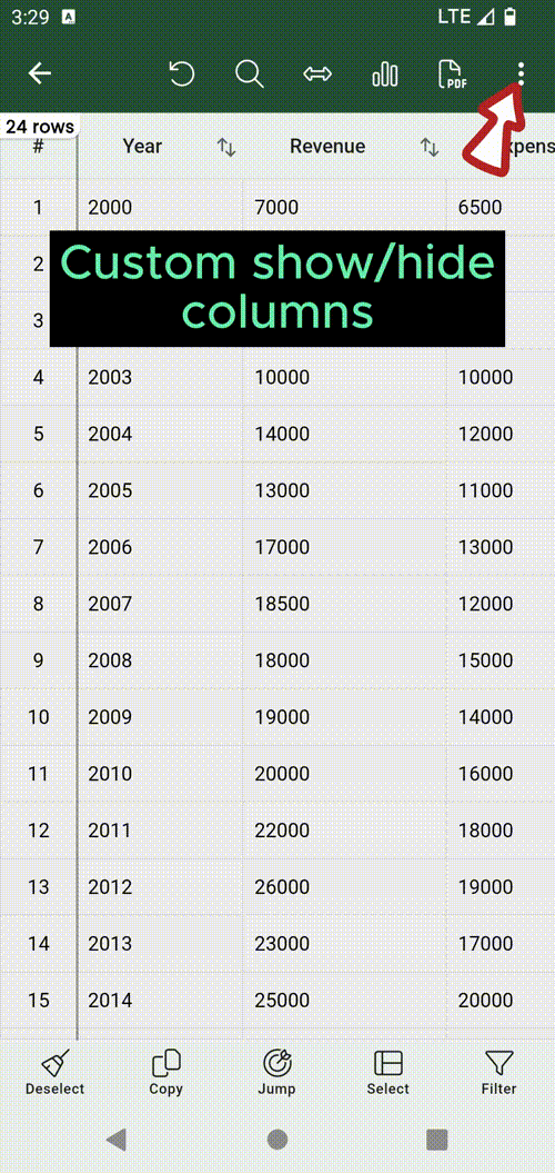 Show/hide, freeze columns Smart CSV Docs