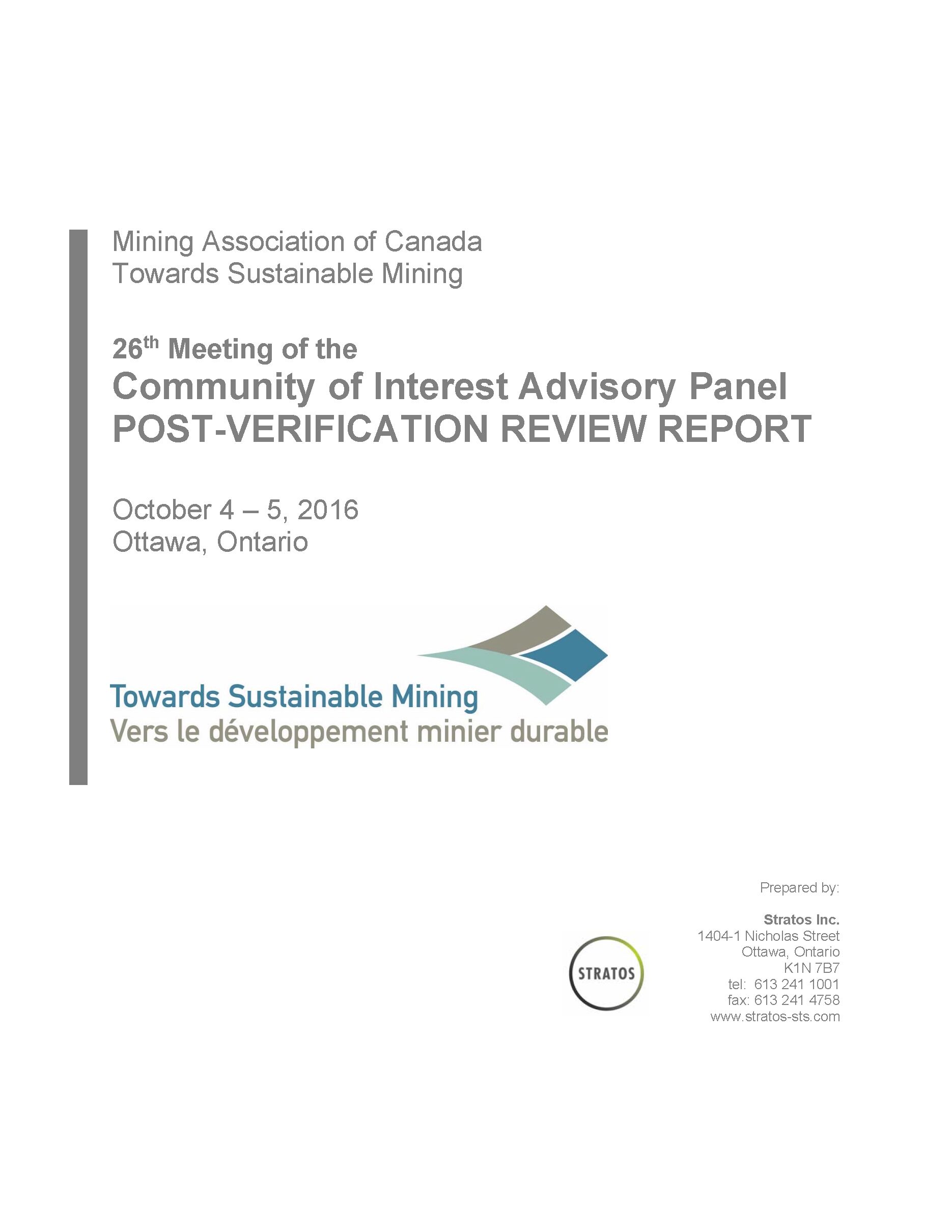 COI Panel PostVerification Review Report 2016 The Mining
