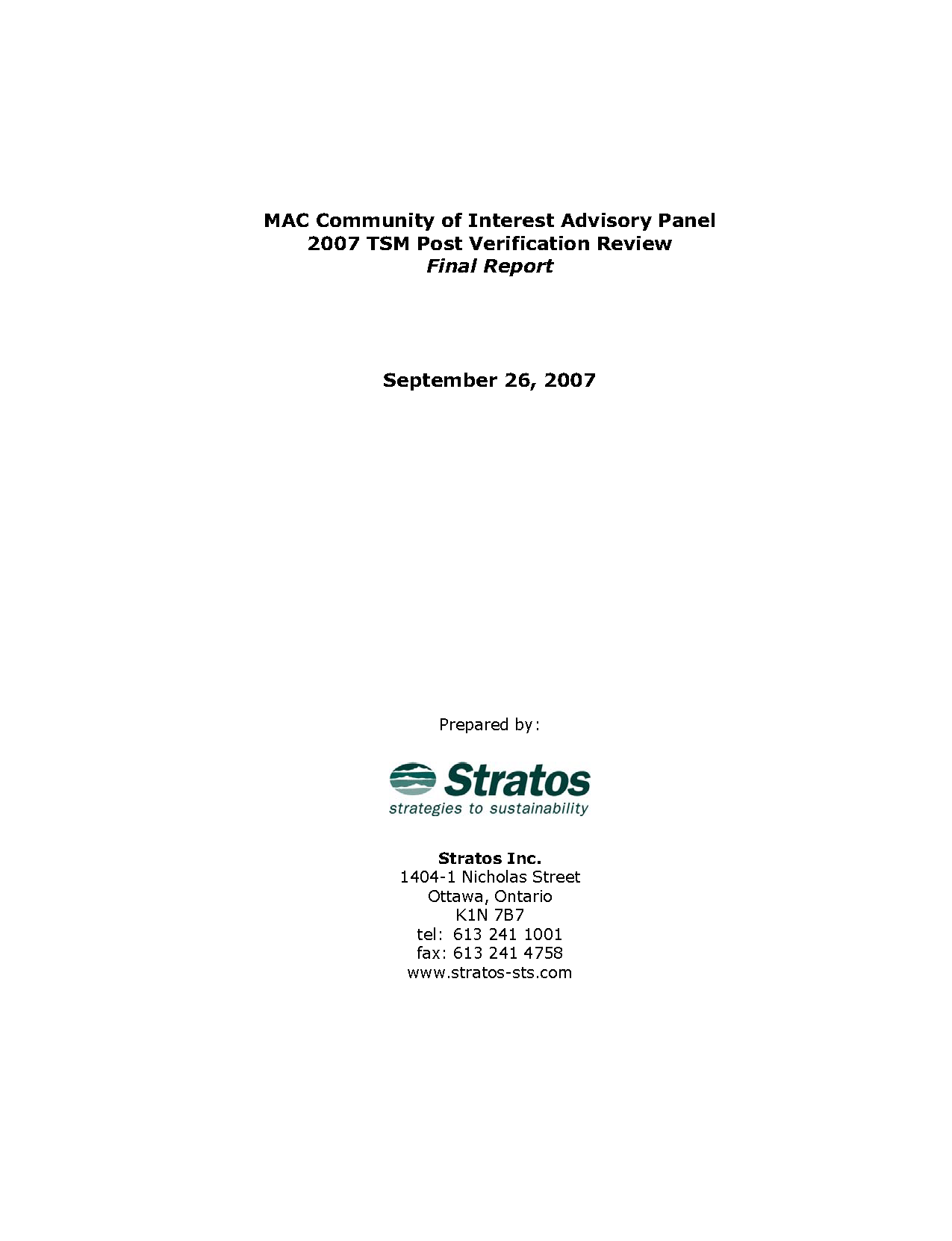 COI Panel PostVerification Review Report 2007 The Mining