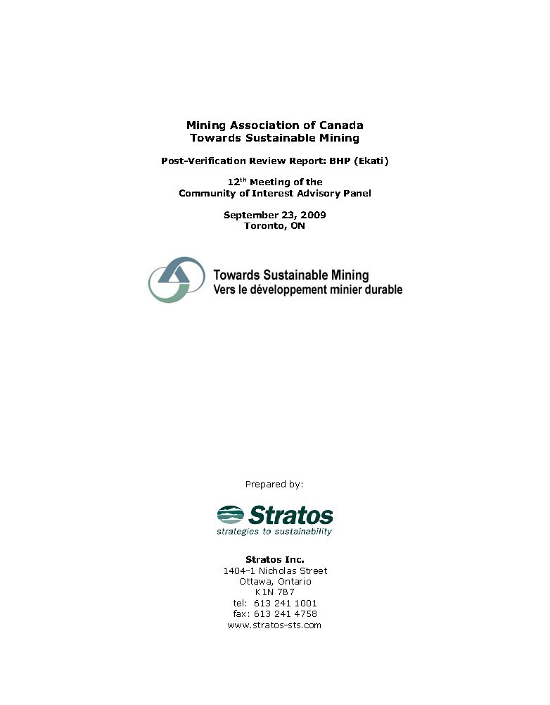 COI Panel PostVerification Review Report 2009 The Mining