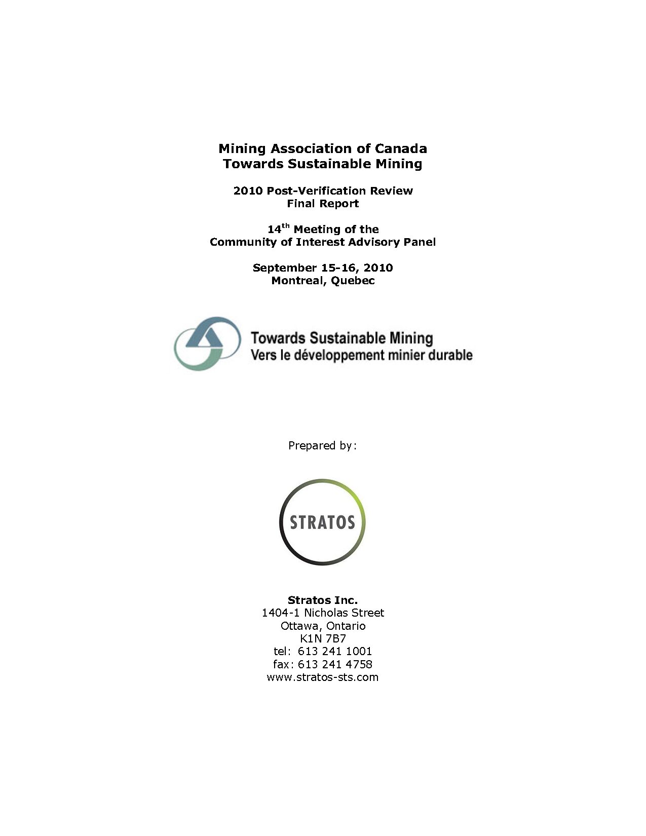 COI Panel PostVerification Review Report September 2010 The Mining