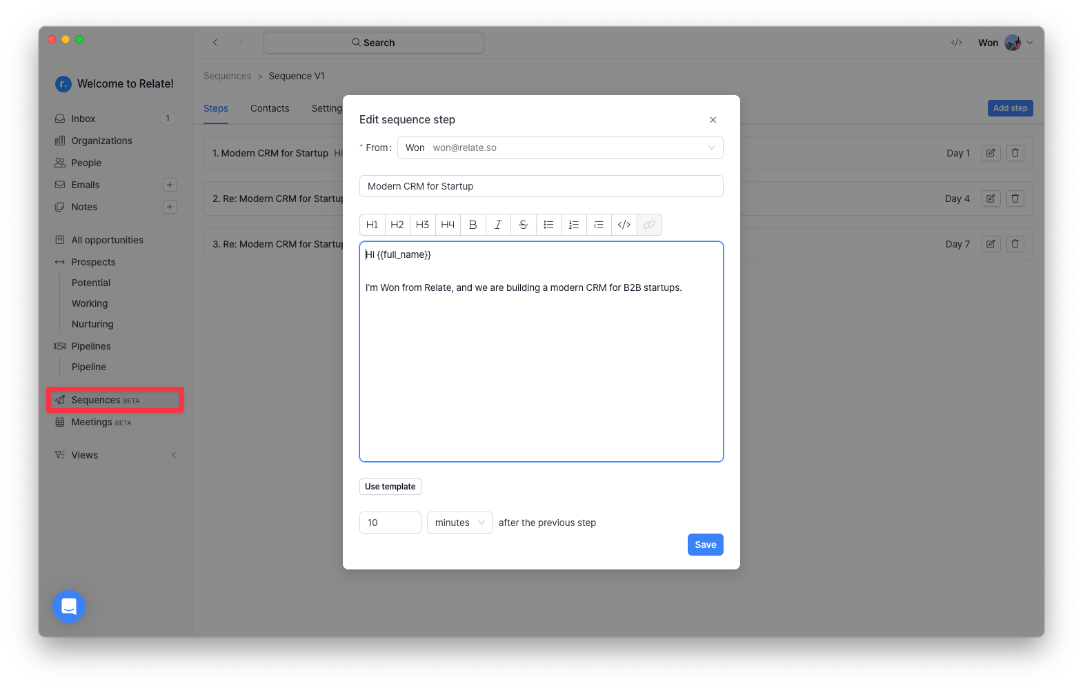 Relate Sequence 베타 Relate Product Guide