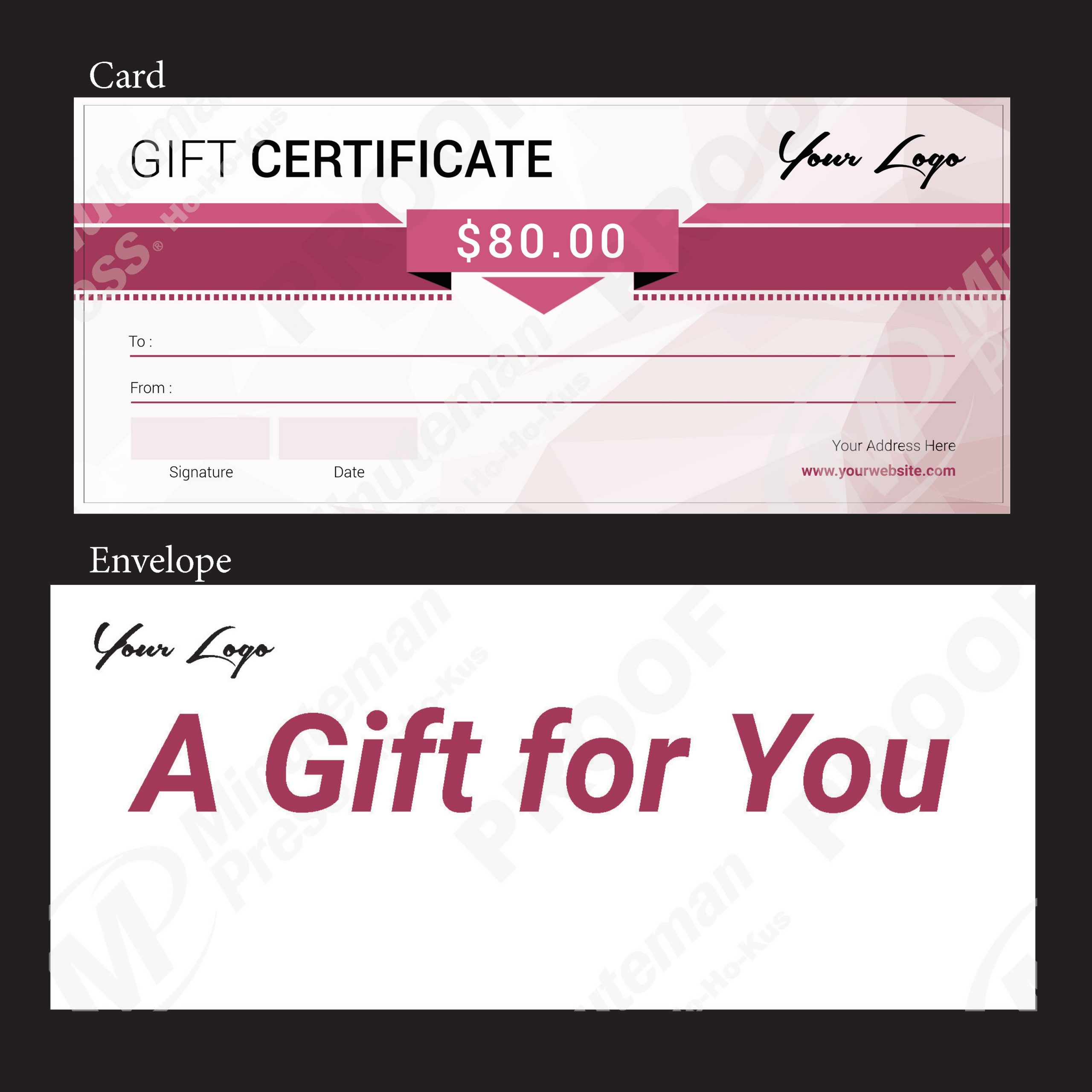 Basic Gift Certificate 50 Pcs Card & Envelope Combo 10 Size