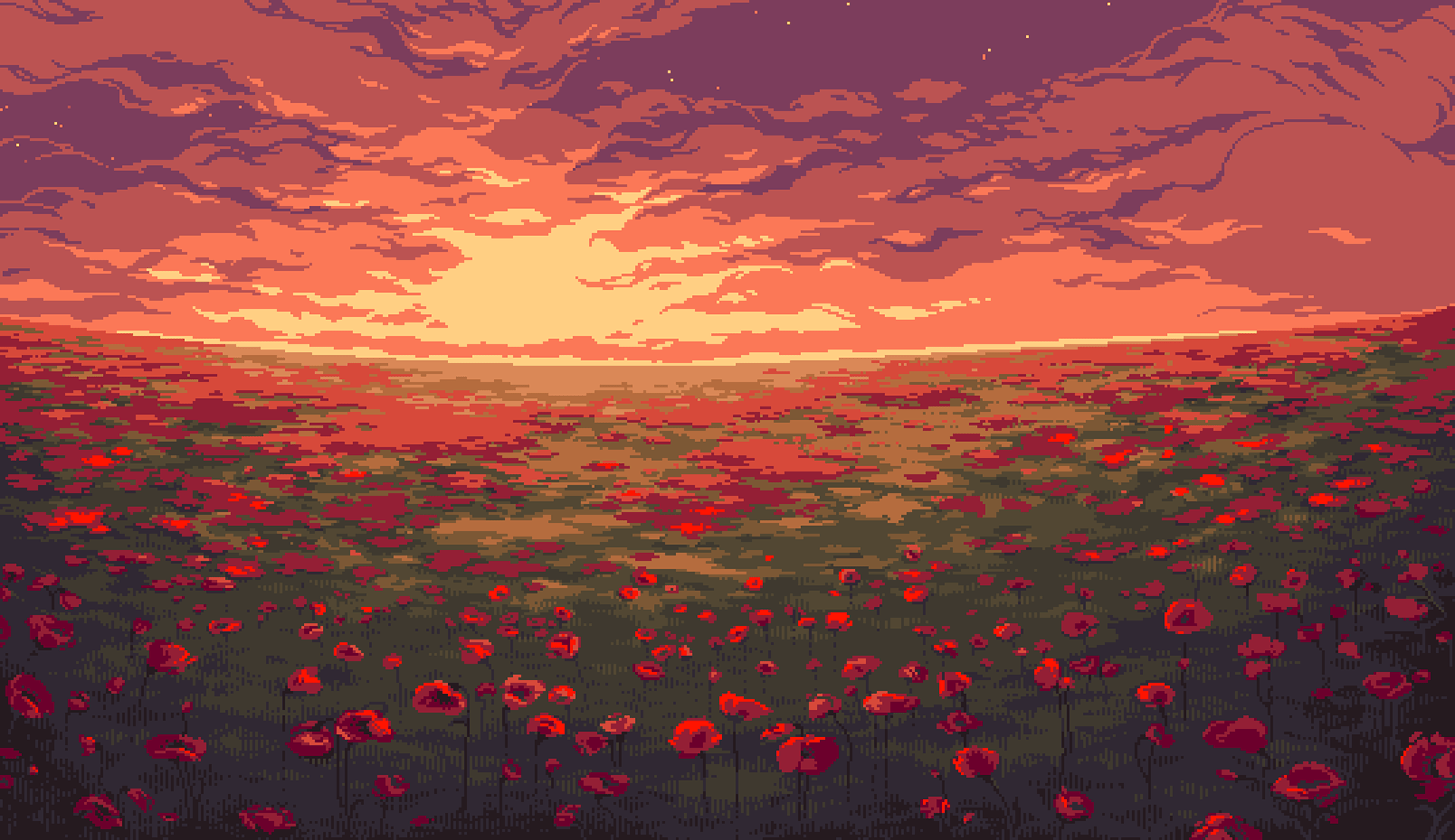 Poppy field pixel art on Behance